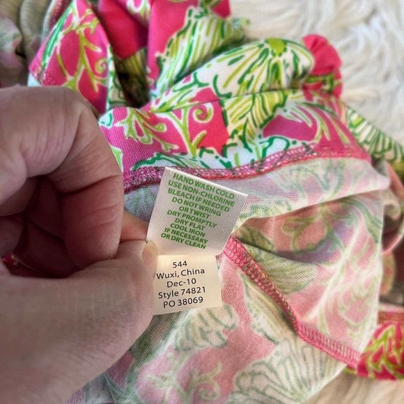 Lilly Pulitzer Clare Silk Blend Jersey Dress Ruffle Pink Green Floral Size XS - Picture 7 of 12